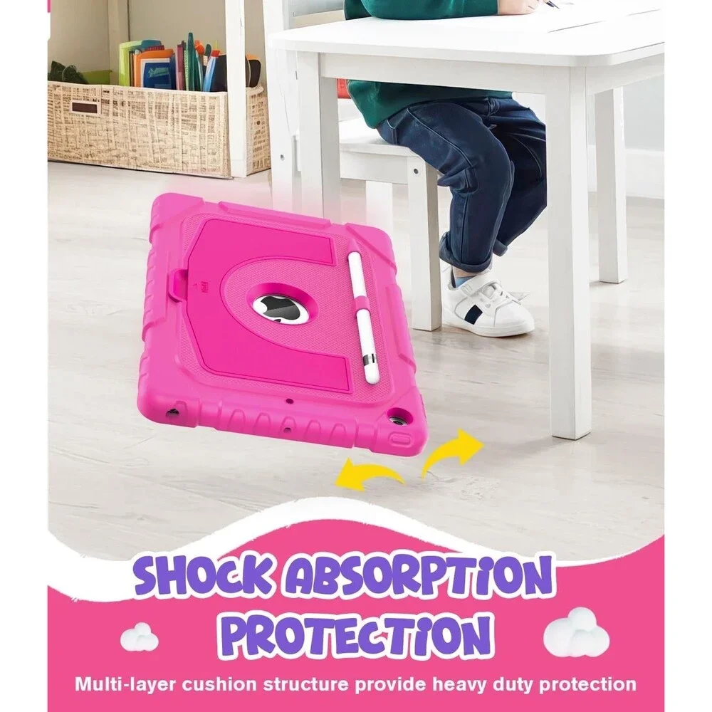 OKP iPad 9th 8th 7th Generation Case 10.2 Shockproof Rugged Kickstand Hot Pink